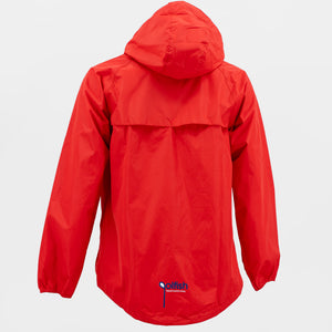 Back view of the Golfish offshore rain jacket in red