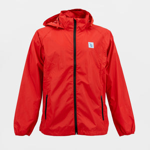 Front view of the Golfish offshore rain jacket in red